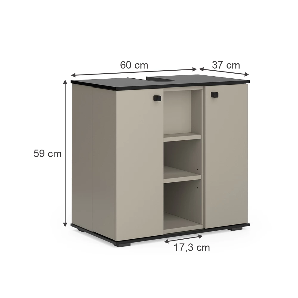 Vicco Mobile sottolavabo per bagno Grigio 60 x 59 cm con 2 porte, Joli