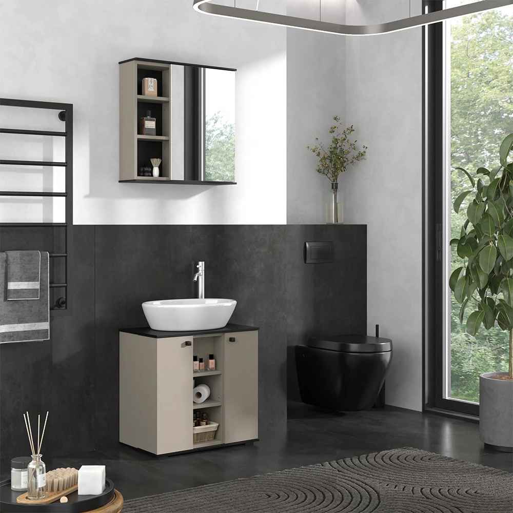Vicco Mobile sottolavabo per bagno Grigio 60 x 59 cm con 2 porte, Joli