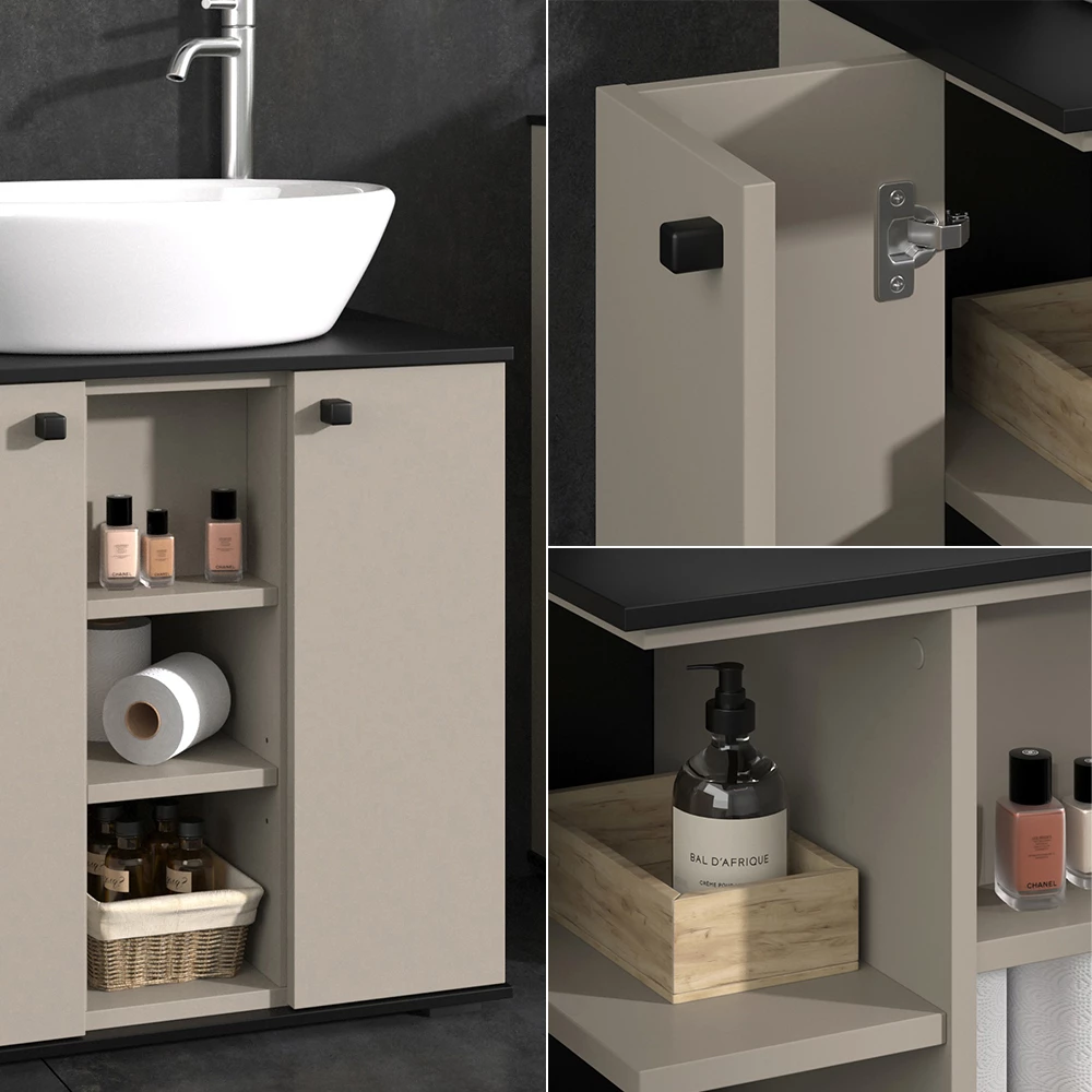 Vicco Mobile sottolavabo per bagno Grigio 60 x 59 cm con 2 porte, Joli