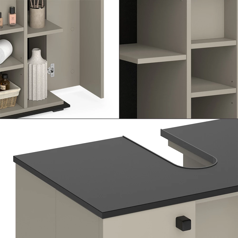 Vicco Mobile sottolavabo per bagno Grigio 60 x 59 cm con 2 porte, Joli