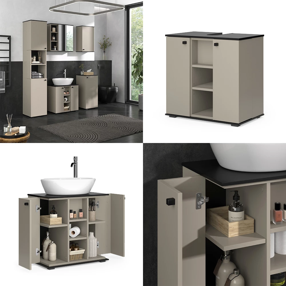 Vicco Mobile sottolavabo per bagno Grigio 60 x 59 cm con 2 porte, Joli