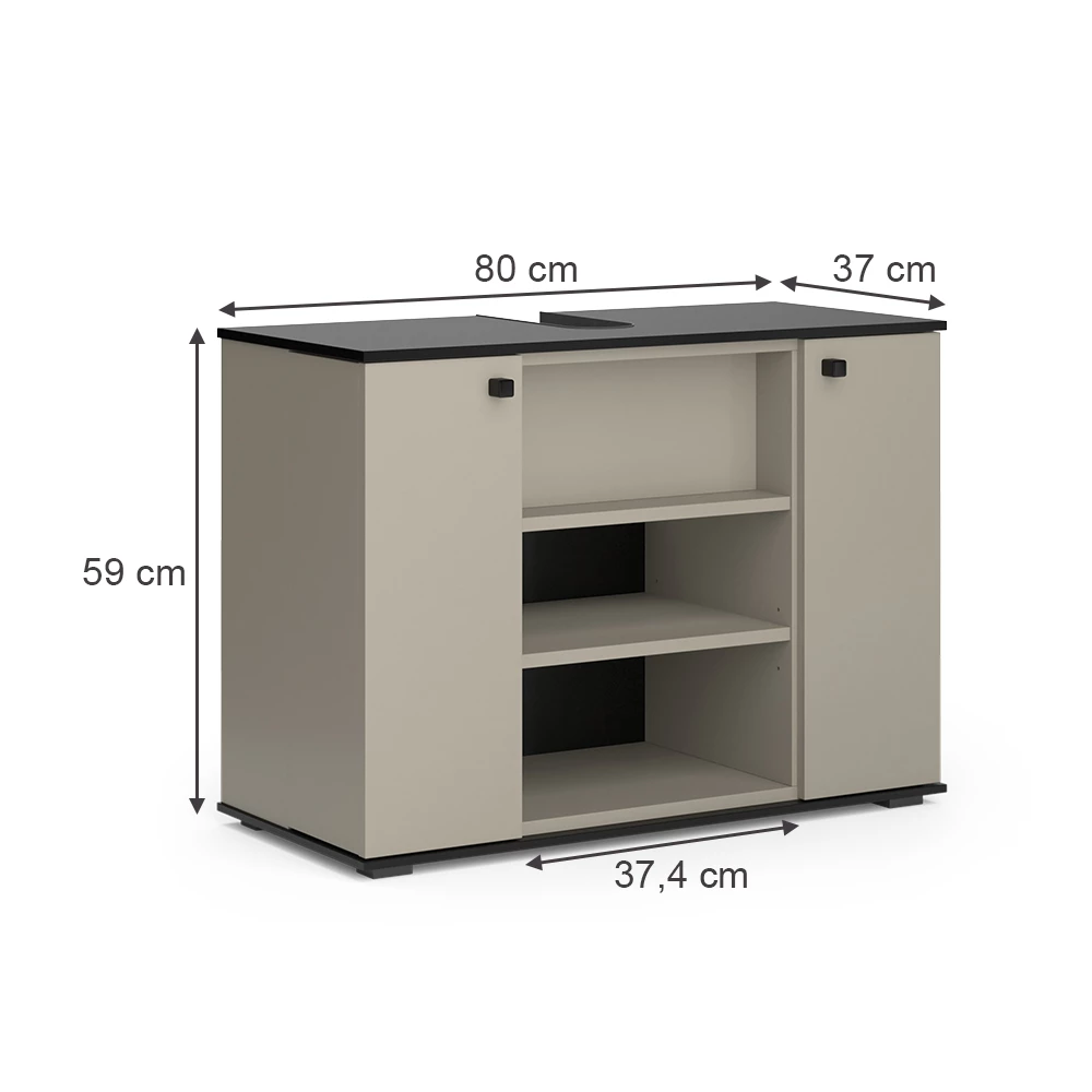 Vicco Mobiletto per lavabo Grigio 80 x 59 cm con 2 porte, Joli