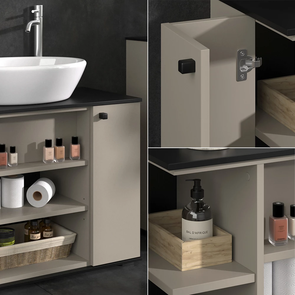 Vicco Mobiletto per lavabo Grigio 80 x 59 cm con 2 porte, Joli