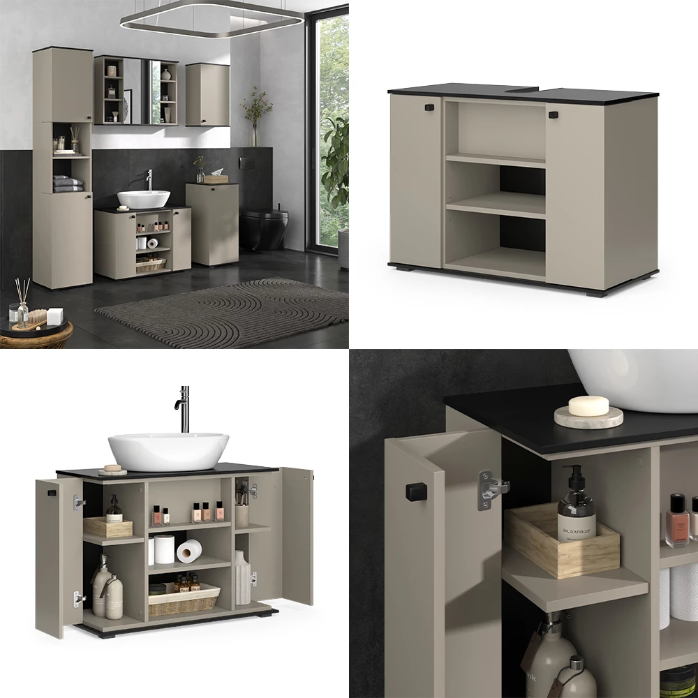 Vicco Mobiletto per lavabo Grigio 80 x 59 cm con 2 porte, Joli