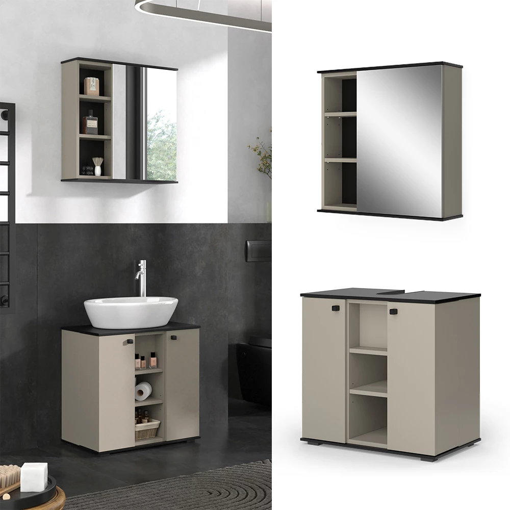 Vicco Bathroom furniture set Greige 2 parts, Joli