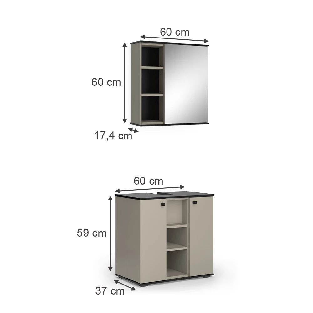 Vicco Badmöbel-Set Greige 2 Teile, Joli