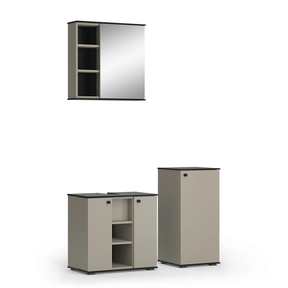 Vicco Badmöbel-Set Greige 3 Teile, mit Midischrank, Joli