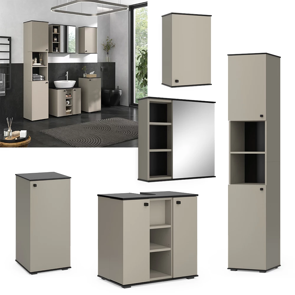 Vicco Badmöbel-Set Greige 5 Teile, Joli