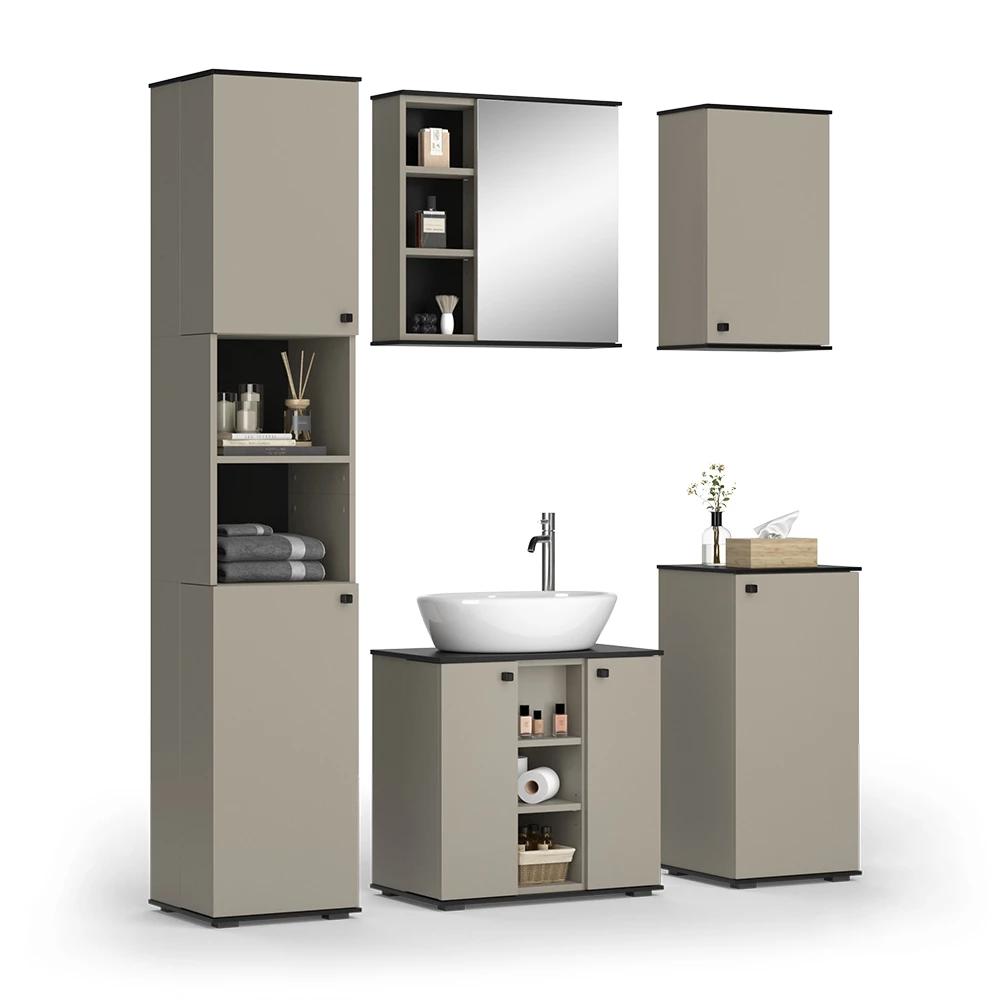 Vicco Badmöbel-Set Greige 5 Teile, Joli