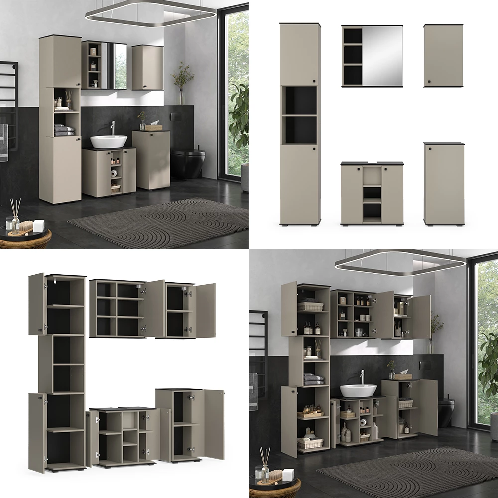 Vicco Badmöbel-Set Greige 5 Teile, Joli