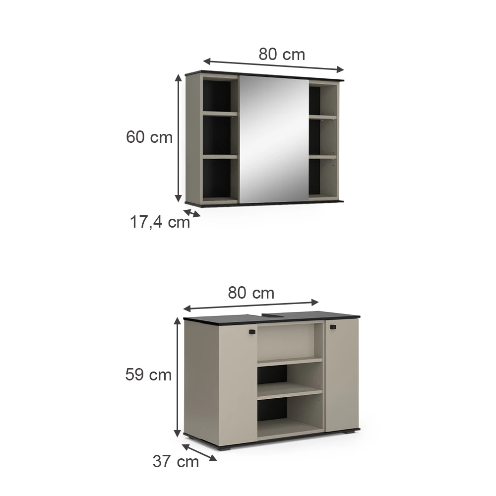Vicco Badkamermeubelset Grijs 2 delen, Joli