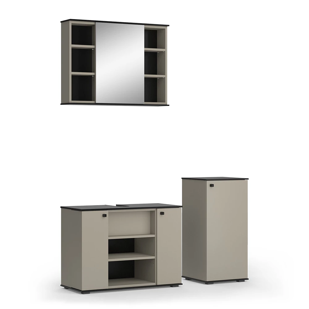 Vicco Badmöbel-Set Greige 3 Teile, mit Midischrank, Joli