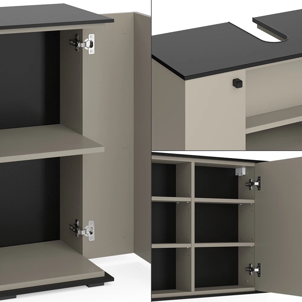 Vicco Badmöbel-Set Greige 3 Teile, mit Midischrank, Joli