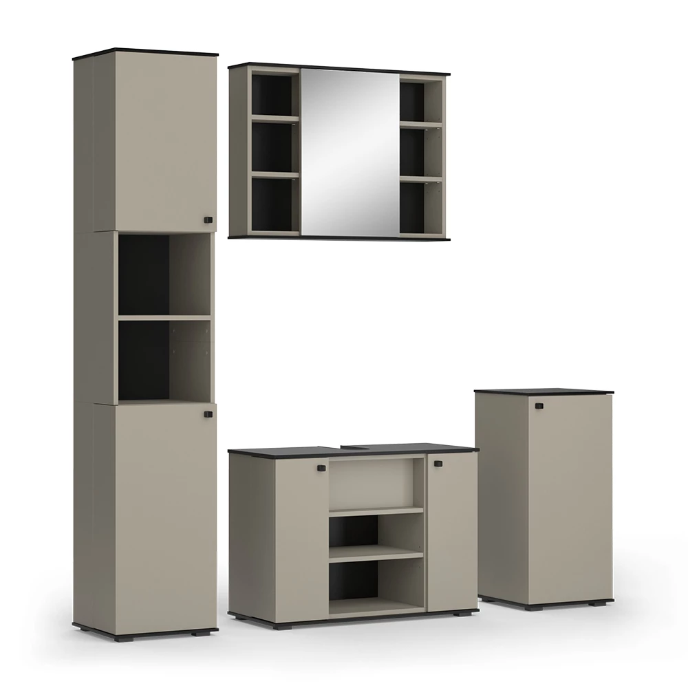 Vicco Set mobilier baie Greige 4 bucăți, cu unitate înaltă și unitate midi, Joli