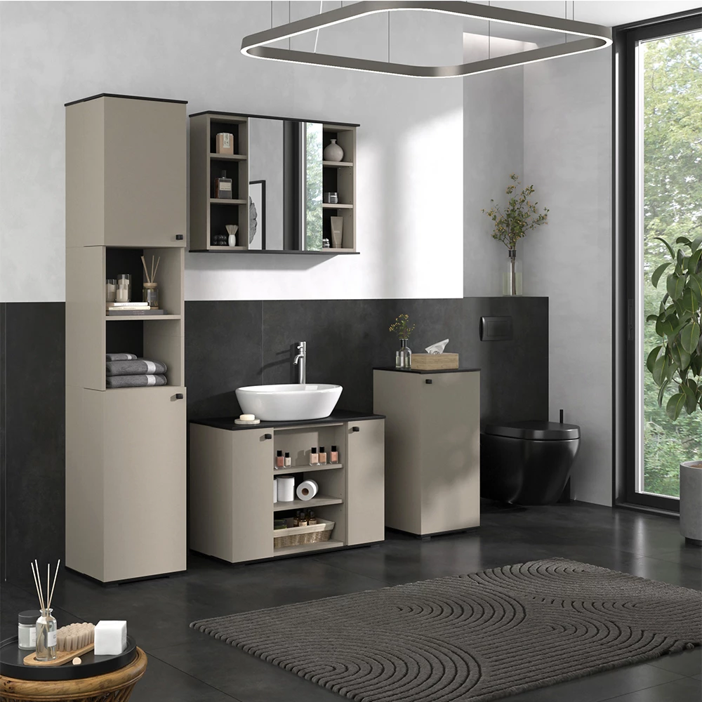 Vicco Set di mobili da bagno Grigio 4 pezzi, con unità alta e unità midi, Joli