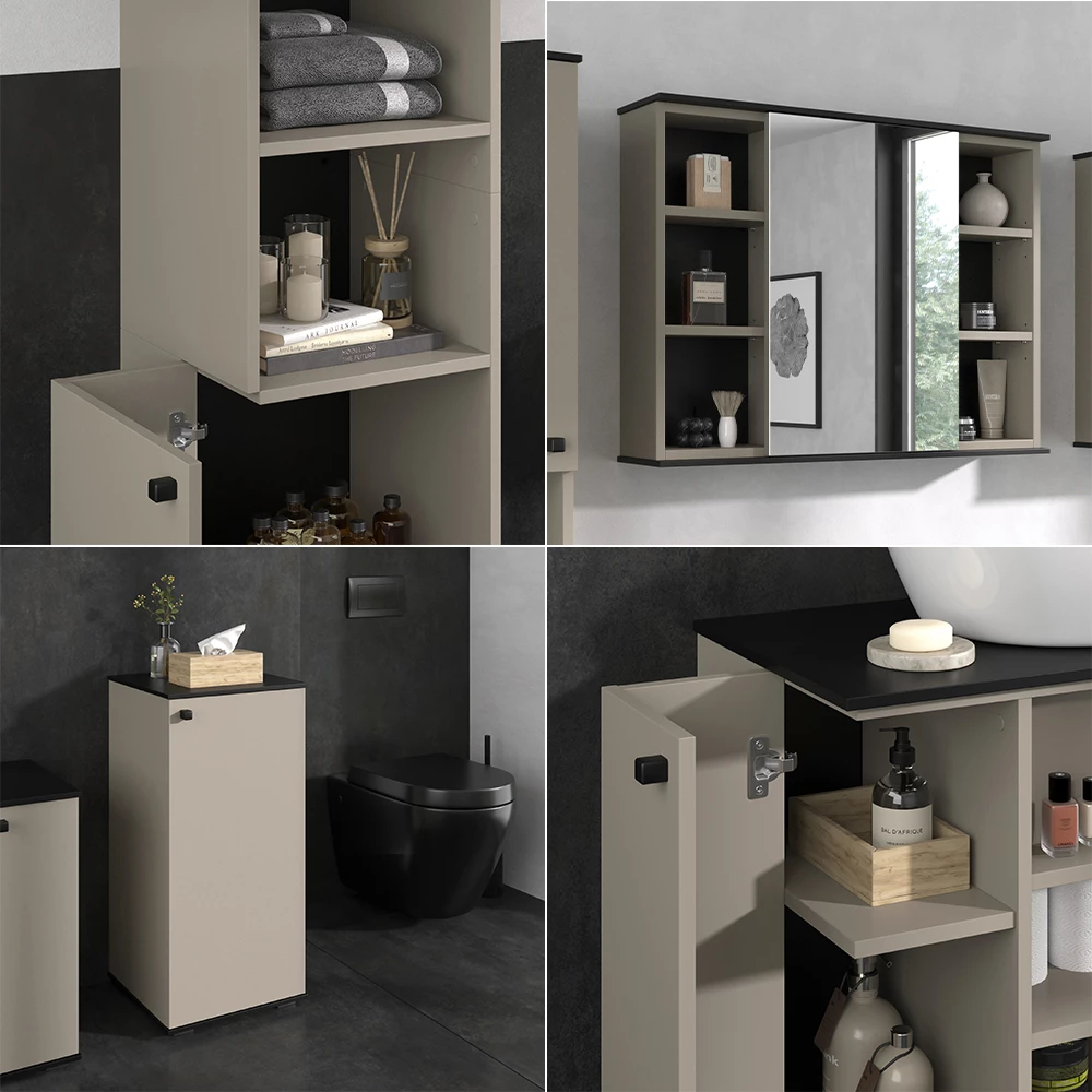 Vicco Set di mobili da bagno Grigio 4 pezzi, con unità alta e unità midi, Joli