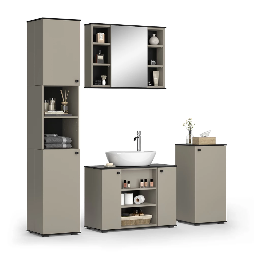 Vicco Set di mobili da bagno Grigio 4 pezzi, con unità alta e unità midi, Joli