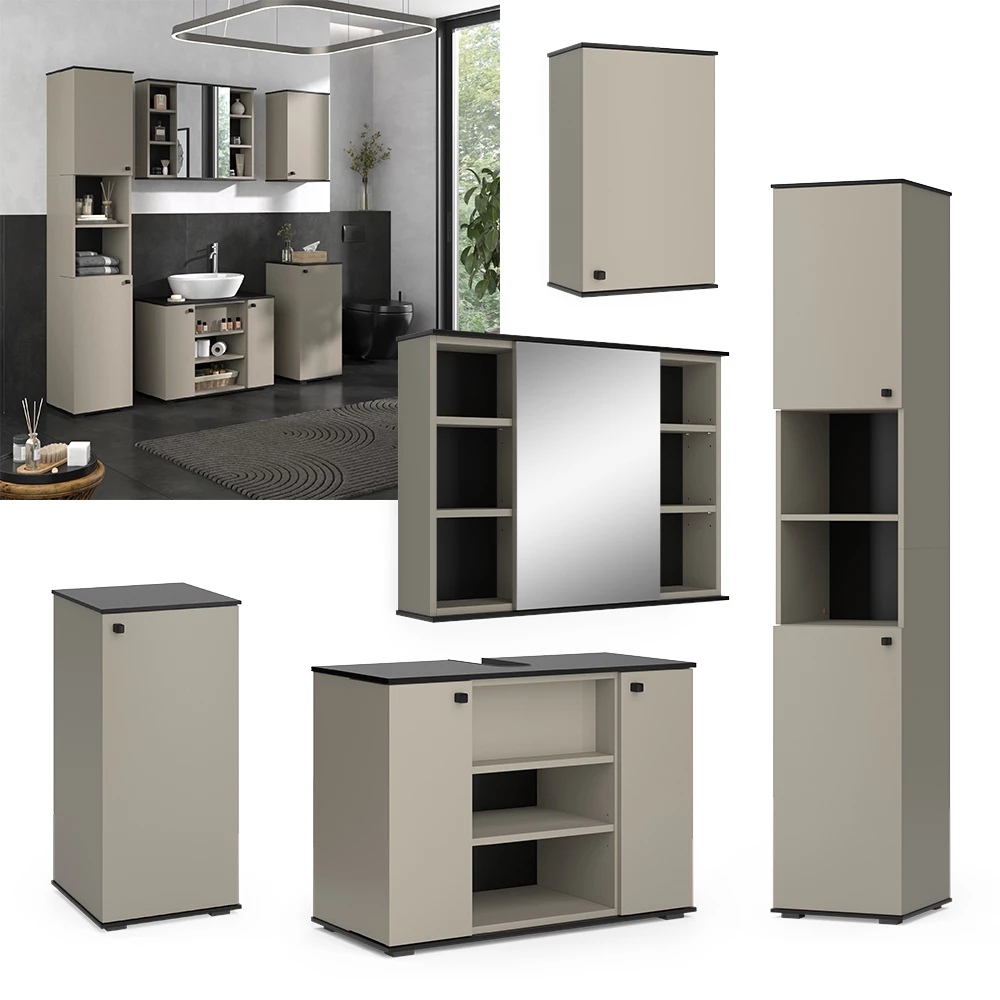 Vicco Set mobilier baie Greige 5 părți, Joli