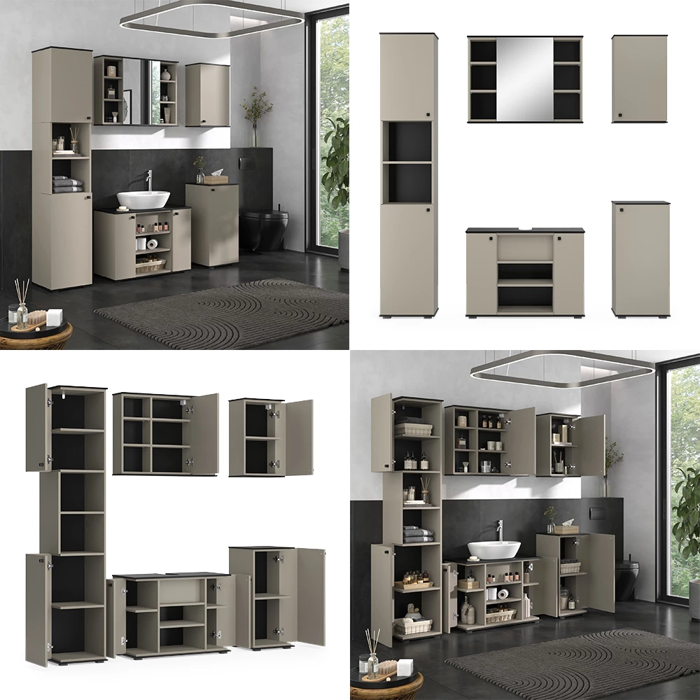 Vicco Set di mobili da bagno Grigio 5 parti, Joli