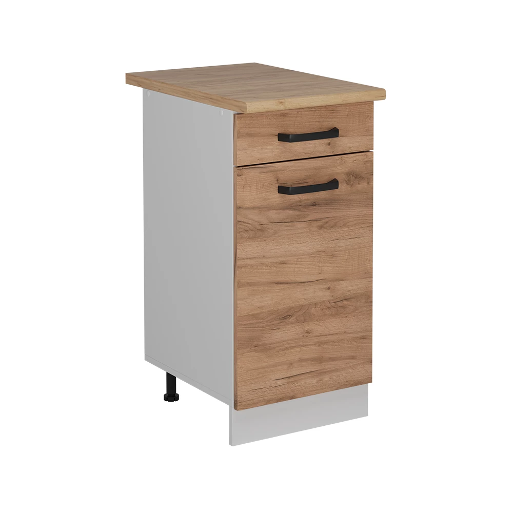 Küchenunterschrank in Goldkraft Eiche auf weißem Hintergrund