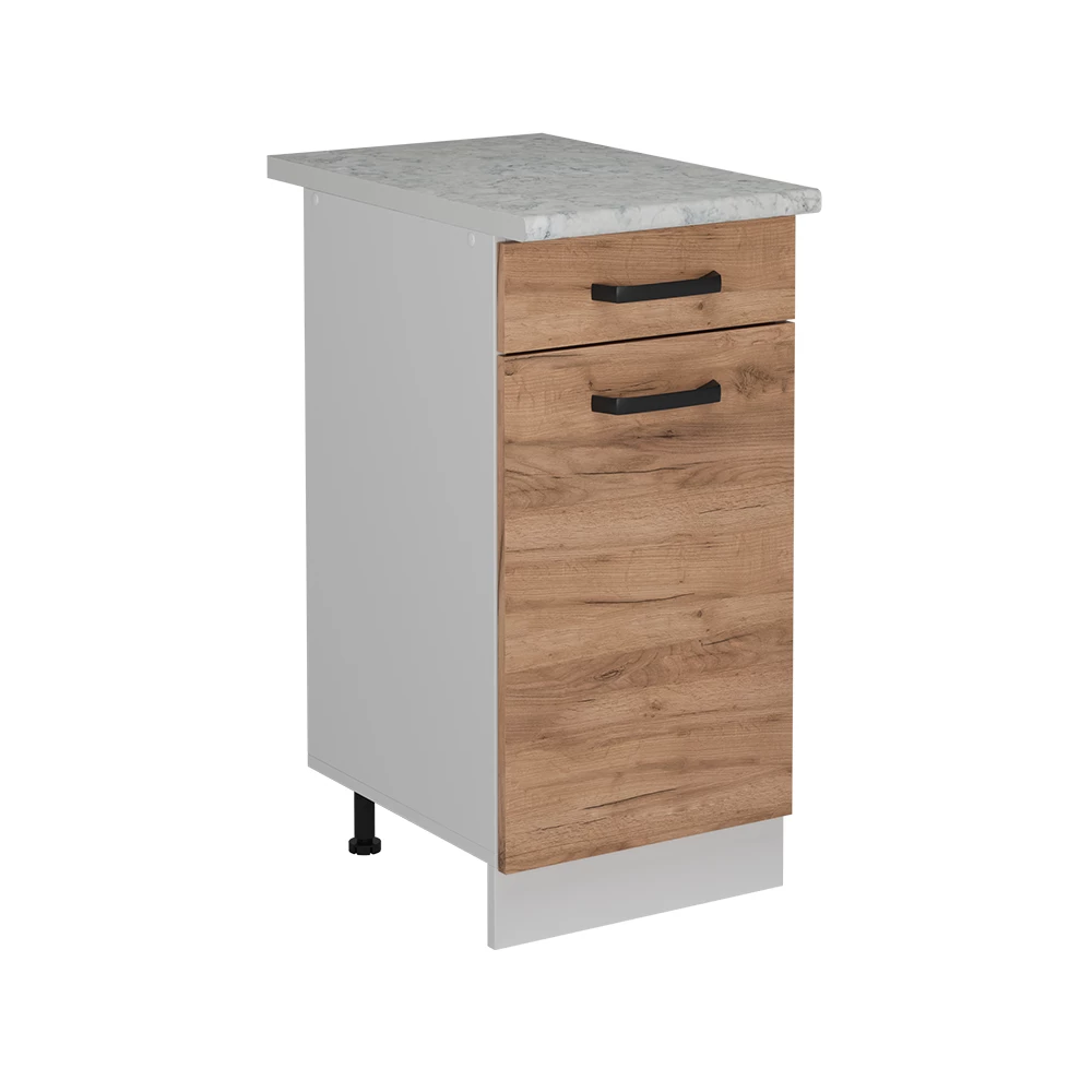 Küchenunterschrank in Goldkraft Eiche auf weißem Hintergrund