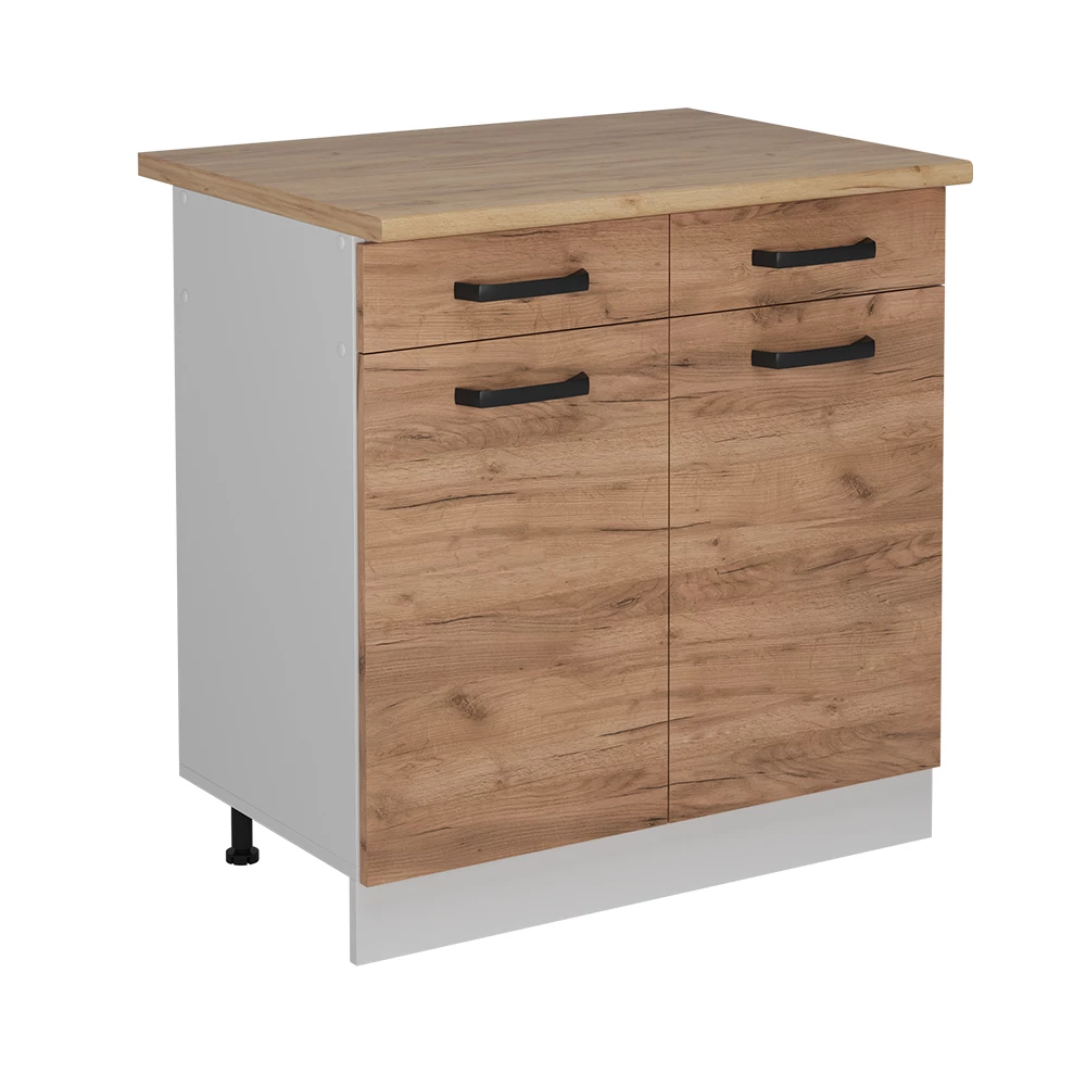 Küchenunterschrank in Goldkraft Eiche auf weißem Hintergrund