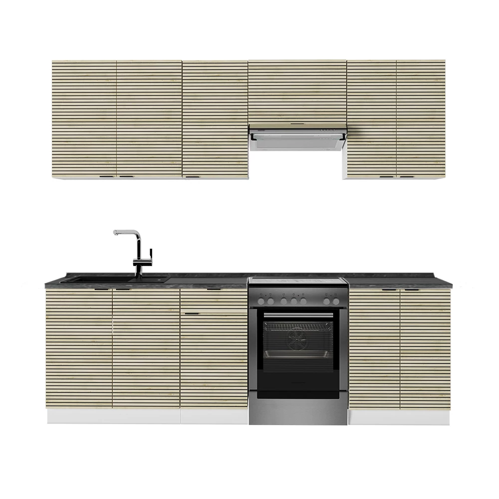 Mueble de cocina en Panel roble/blanco sobre fondo blanco
