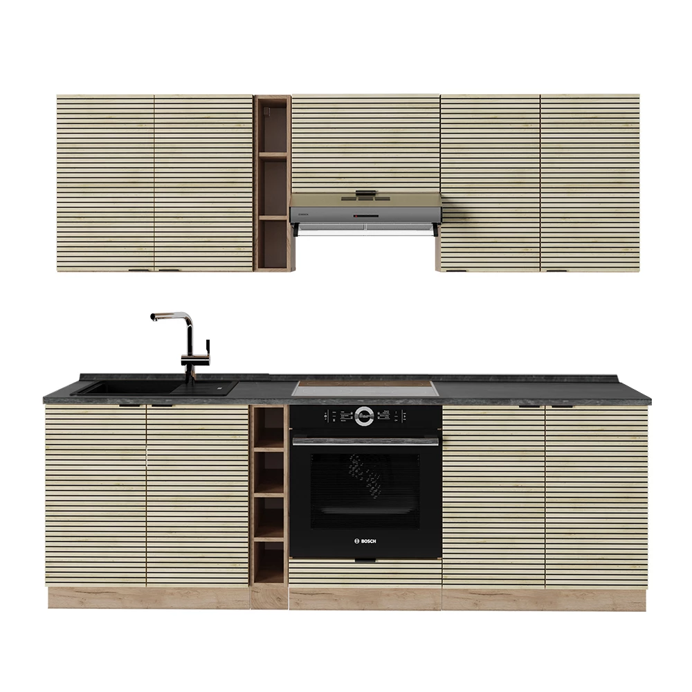 Vicco Kitchenette Painel de carvalho/carvalho Goldkraft 235cm, AP Antracite, Fame-Line
