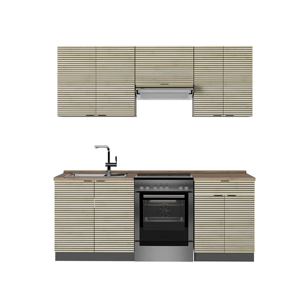 Cuisine en Chêne lambris/anthracite sur fond blanc
