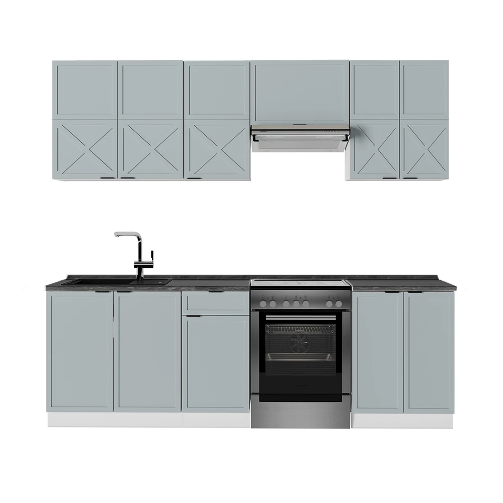 Vicco Armoires de cuisine Fame-Line, bleu foncé brillant/blanc, 140cm , PT Anthracite | Leroy Merlin
