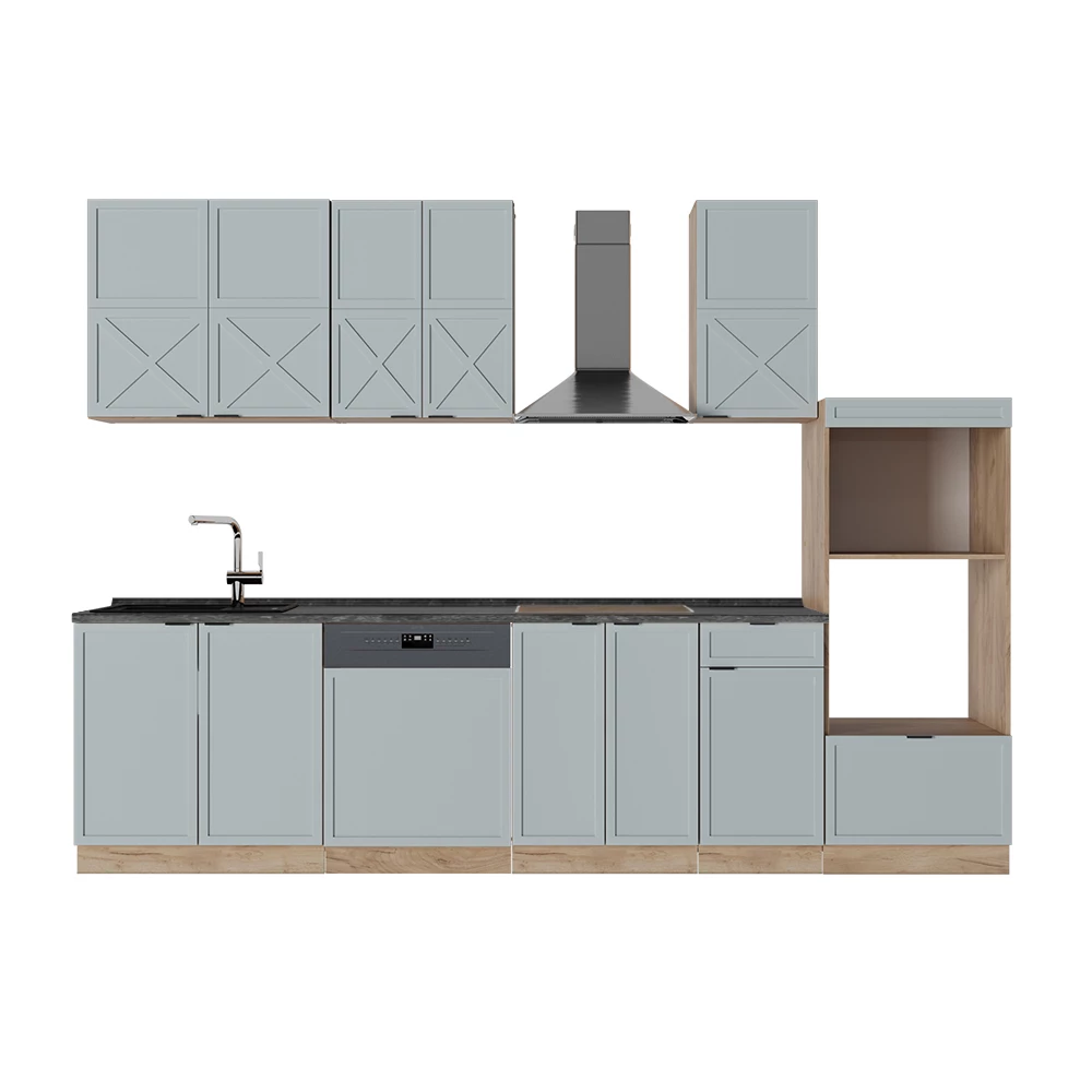 Kitchenette in Albastru-gri deschis/Stejar Goldkraft on white background