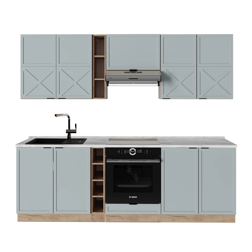 Kitchenette in Albastru-gri deschis/Stejar Goldkraft on white background