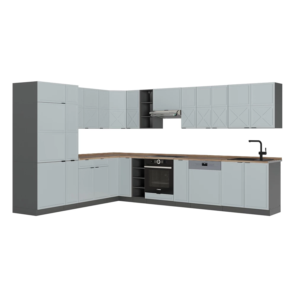 Rohová kuchyňa in Svetlomodrá sivá/antracitová on white background