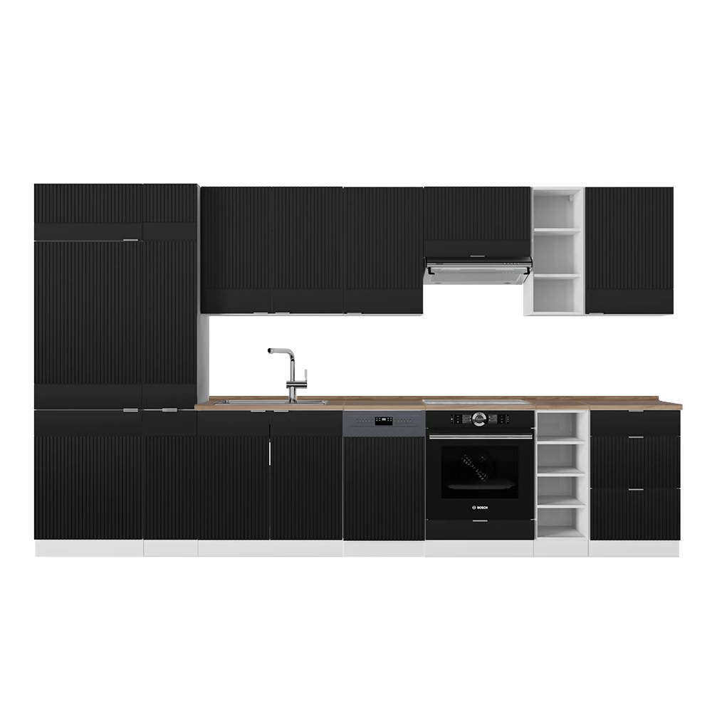 Kitchenette in dungi negre/albe on white background