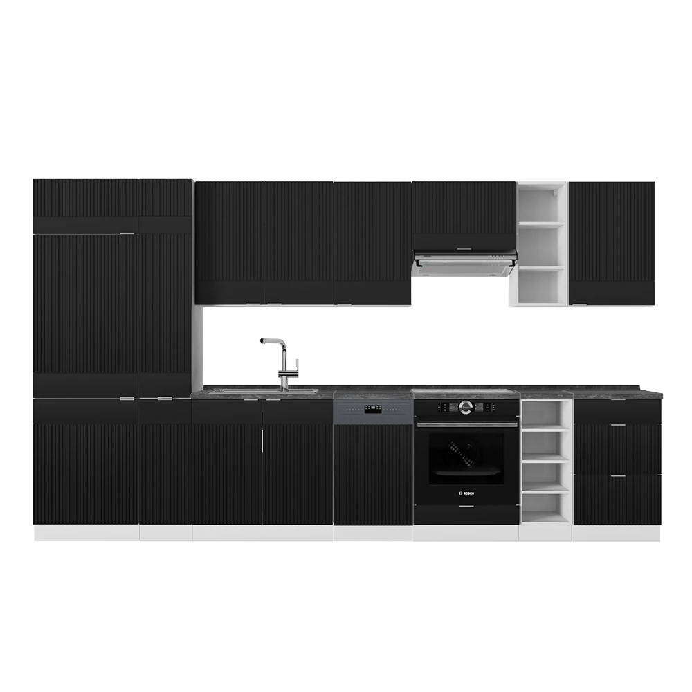 Mueble de cocina en Negro a rayas/blanco sobre fondo blanco