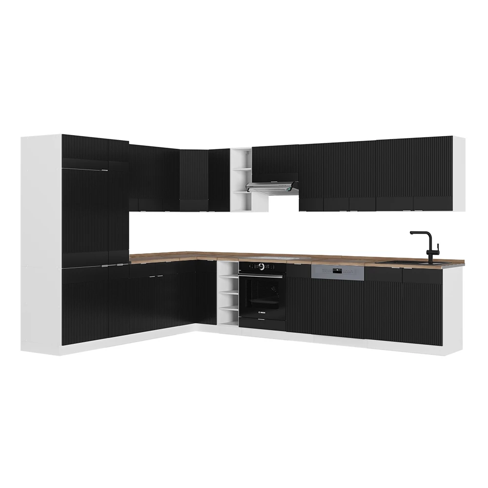 Bucătărie de colț in dungi negre/albe on white background