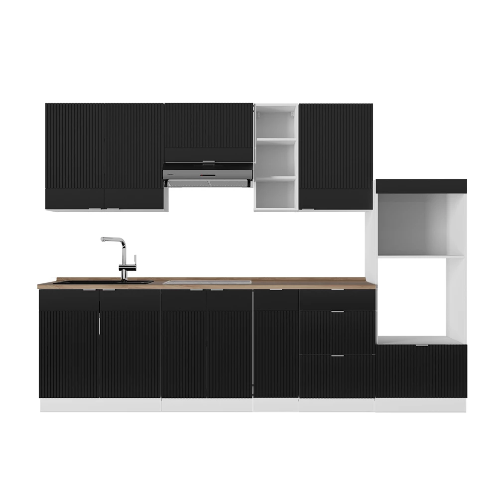 Mueble de cocina en Negro a rayas/blanco sobre fondo blanco