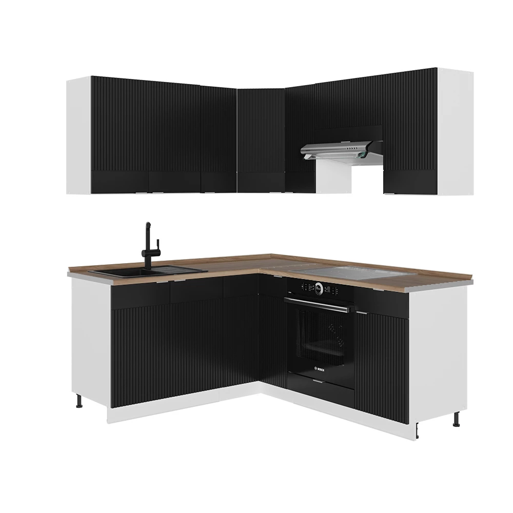 Bucătărie de colț in dungi negre/albe on white background