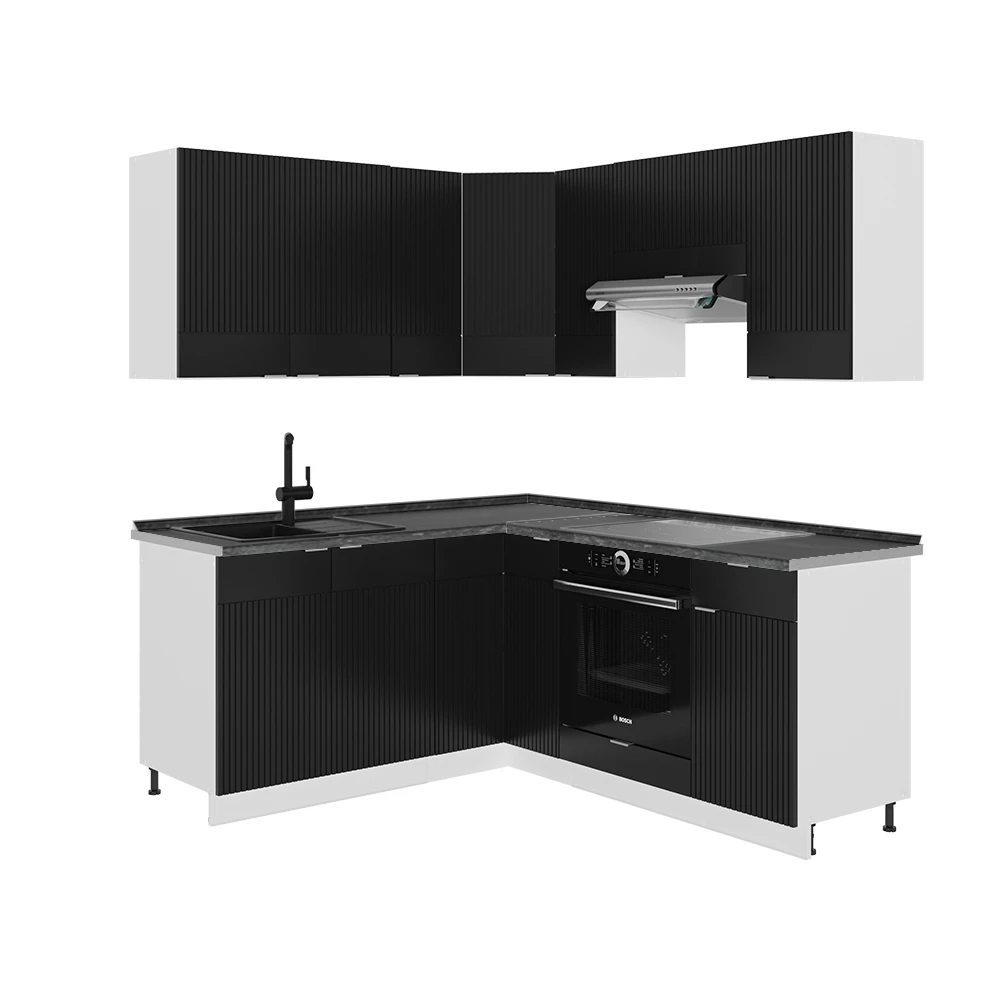 Bucătărie de colț in dungi negre/albe on white background