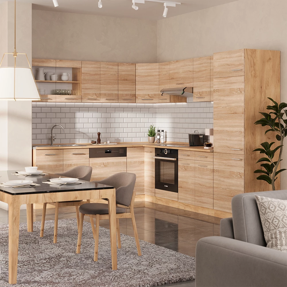 Vicco Hörnkök Sonoma/Goldkraft ek 227x287 cmutan bänkskiva, R-Line