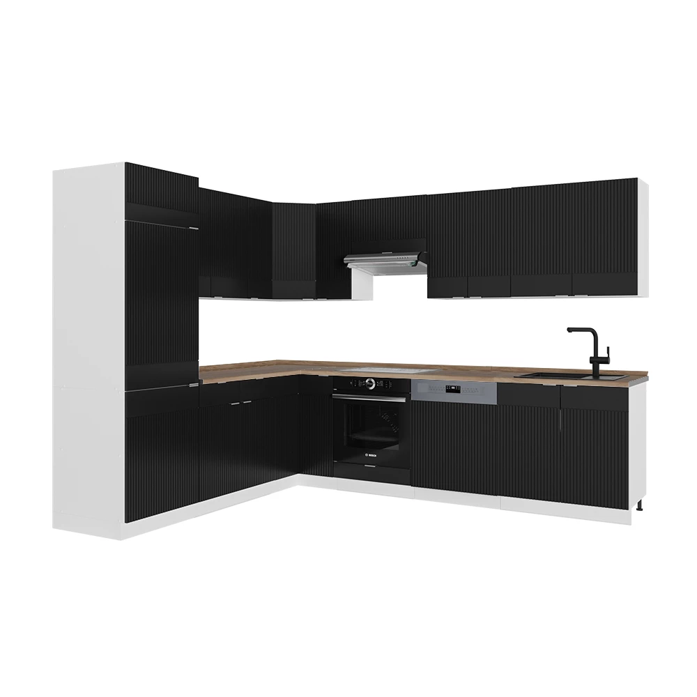 Bucătărie de colț in dungi negre/albe on white background