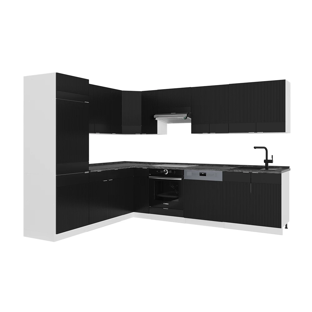 Bucătărie de colț in dungi negre/albe on white background