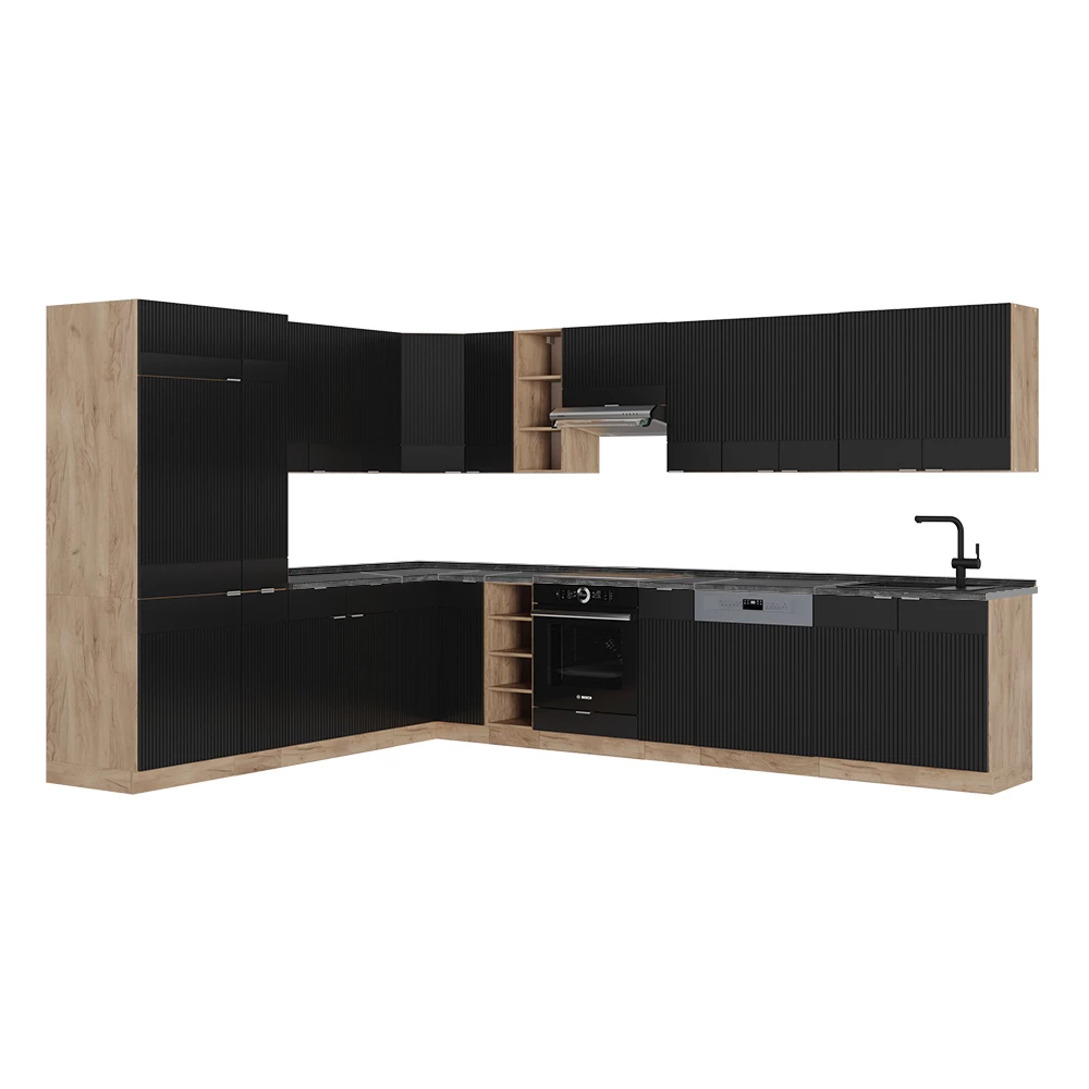 Bucătărie de colț in Dungi negre/Stejar Goldkraft on white background