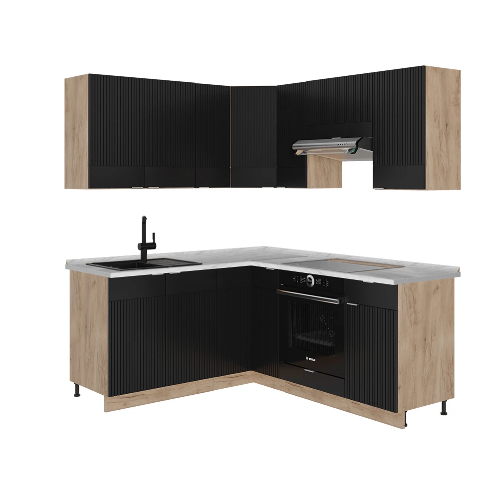 Bucătărie de colț in Dungi negre/Stejar Goldkraft on white background