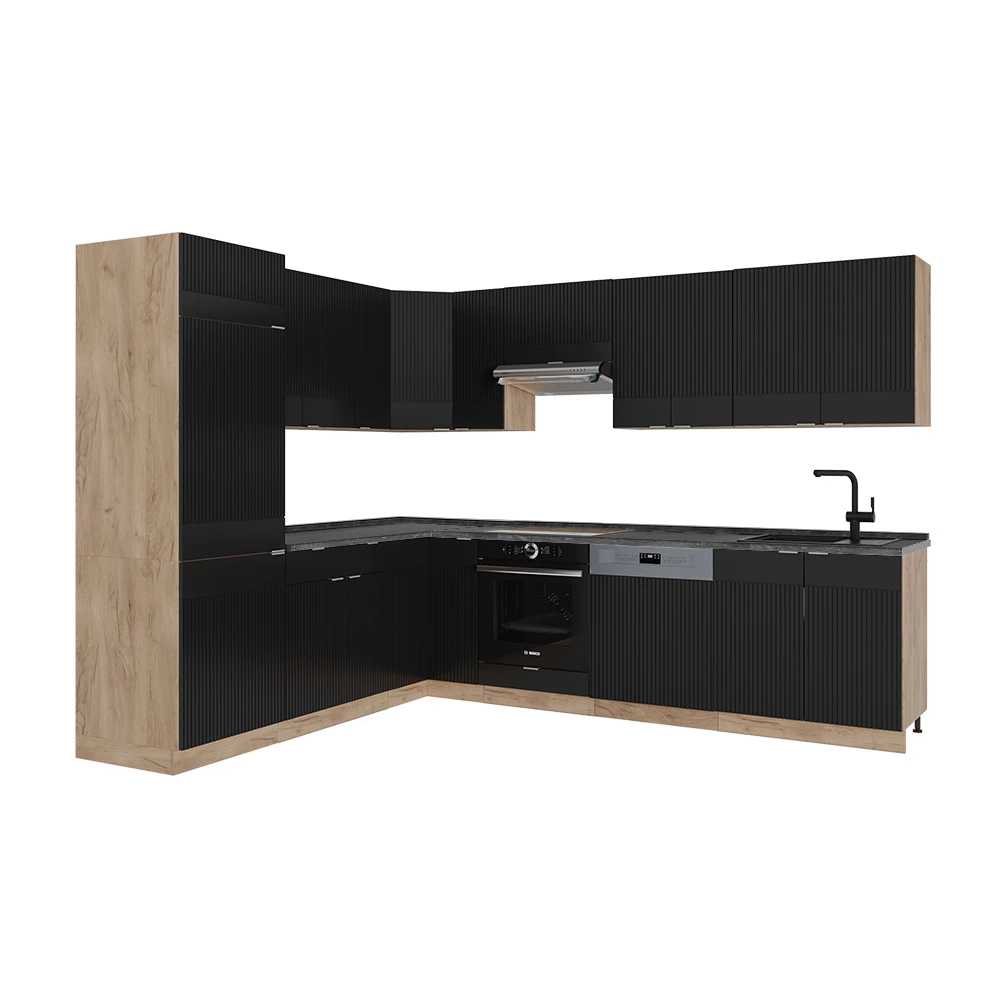 Bucătărie de colț in Dungi negre/Stejar Goldkraft on white background