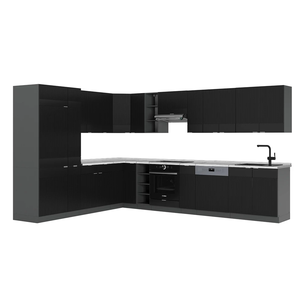 Bucătărie de colț in Dungi negre/antracit on white background