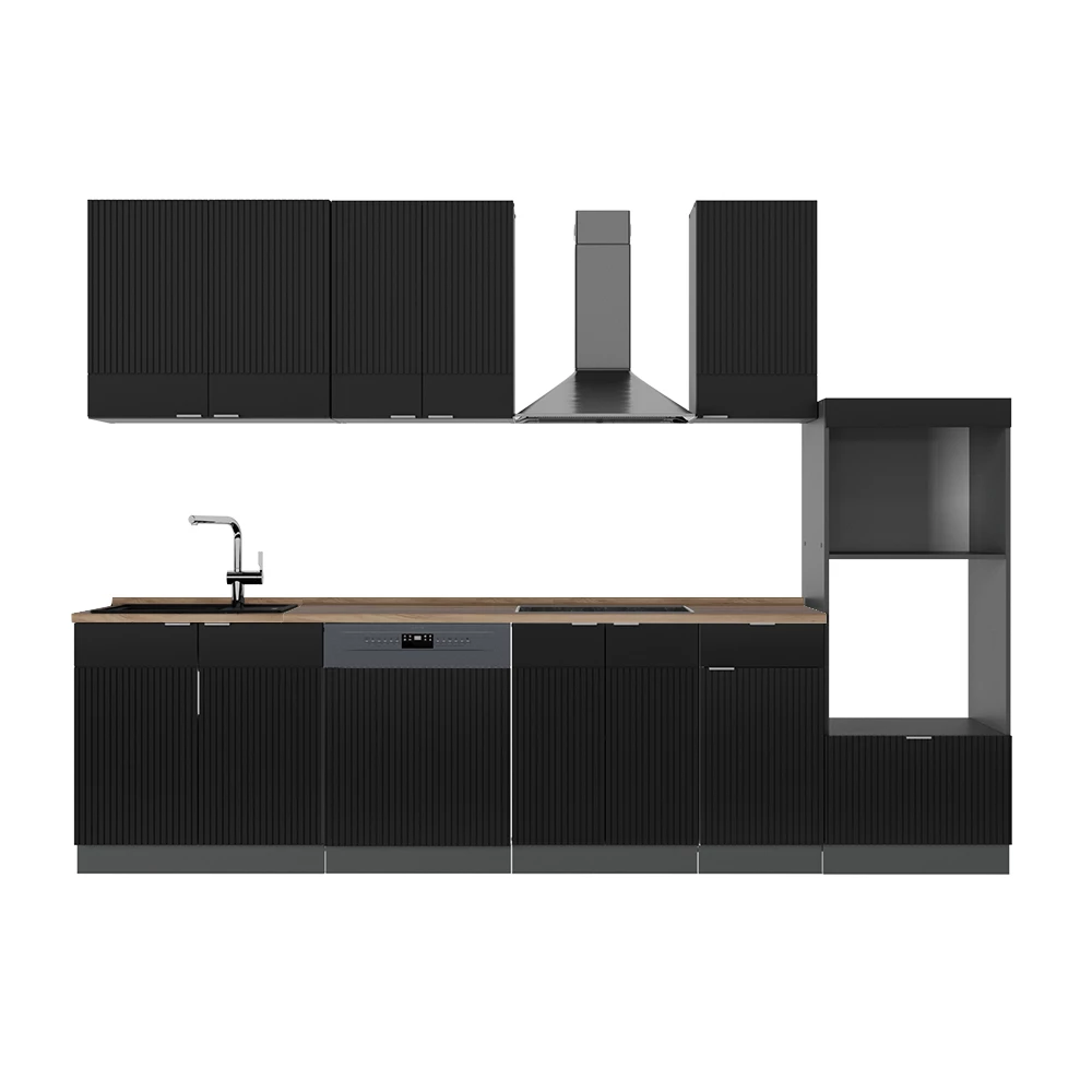 Konyhabútor Fekete csíkos/antracit színben fehér háttéren