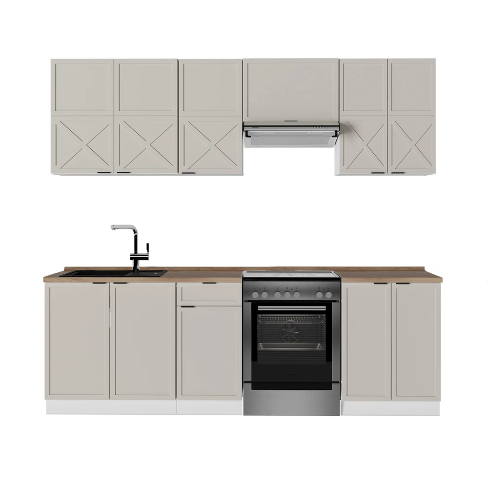 Cuisine en GrisBeige/Blanc sur fond blanc