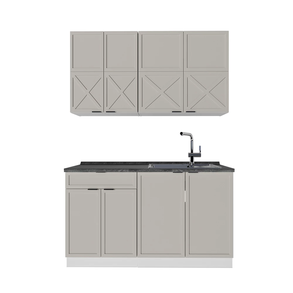 Cuisine en GrisBeige/Blanc sur fond blanc