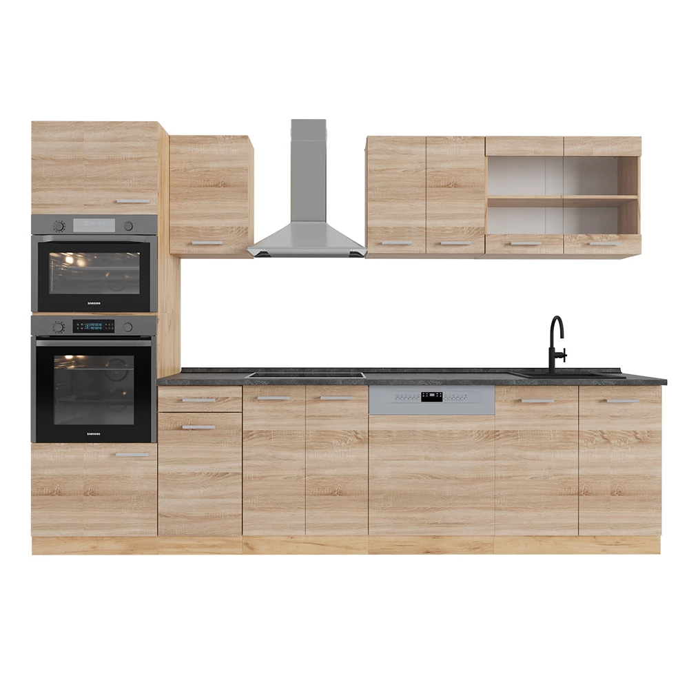 Vicco Kuhinjski blok Hrast Sonoma/Goldkraft 300 cm z visoko omaro, DP Antracit, R-Line